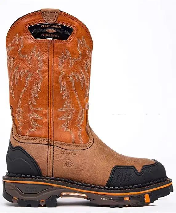 Bottes de cowboy de travail en cuir marron pour hommes