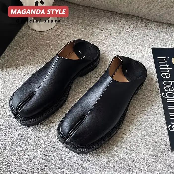 Maganad Tabi Babouches-Mocassins plats en cuir véritable pour hommes et femmes