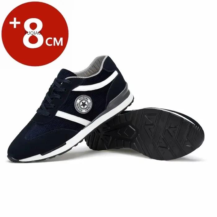 Chaussures hautes FUQIAO 8 cm pour hommes, chaussures de sport respirantes, daim de vache, plateforme, pointure 37-44, bleu et gris, occasions sportives et décontractées