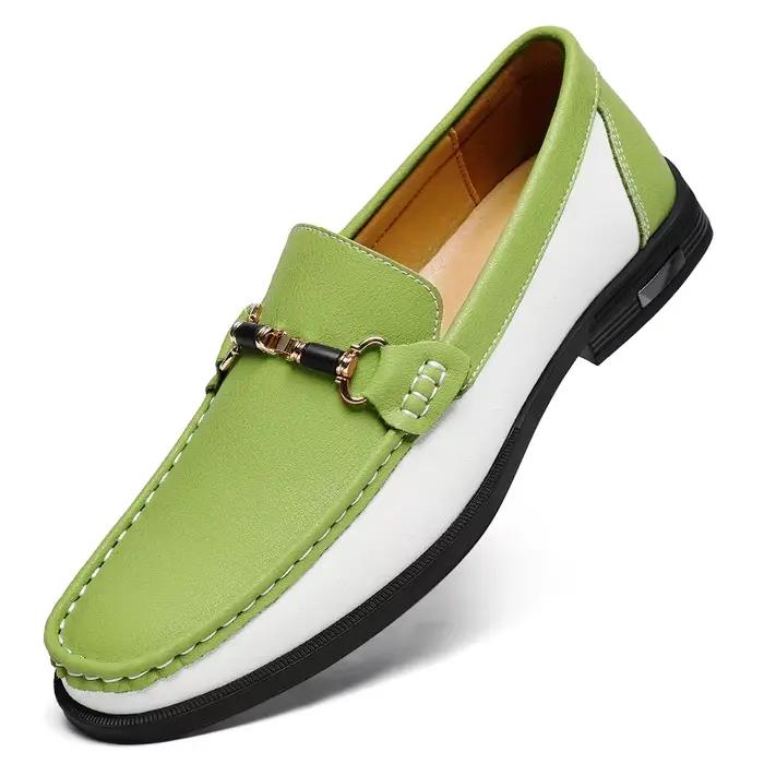 Marque de luxe en cuir véritable hommes chaussures de mariage sans lacet mocassins nouvelle tendance boucle en métal mocassins polyvalents hommes chaussures d'affaires