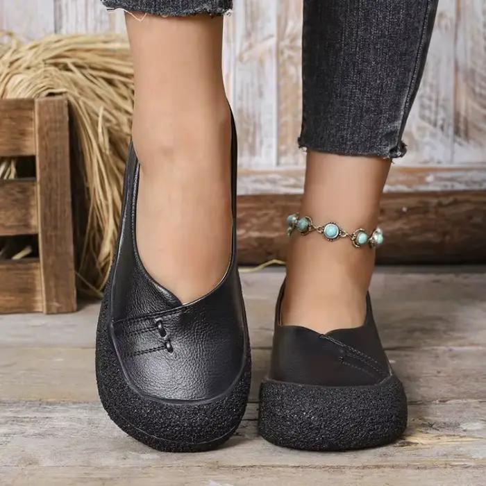Chaussures décontractées rétro en cuir pleine fleur antidérapantes pour femmes confortables et résistantes à l'usure pour printemps automne occasions décontractées