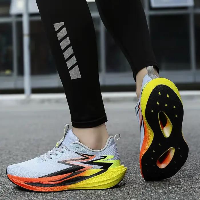 Chaussures de course respirantes pour homme avec plaque en carbone et semelle en EVA pour entraînements et marathons confortables et antidérapantes