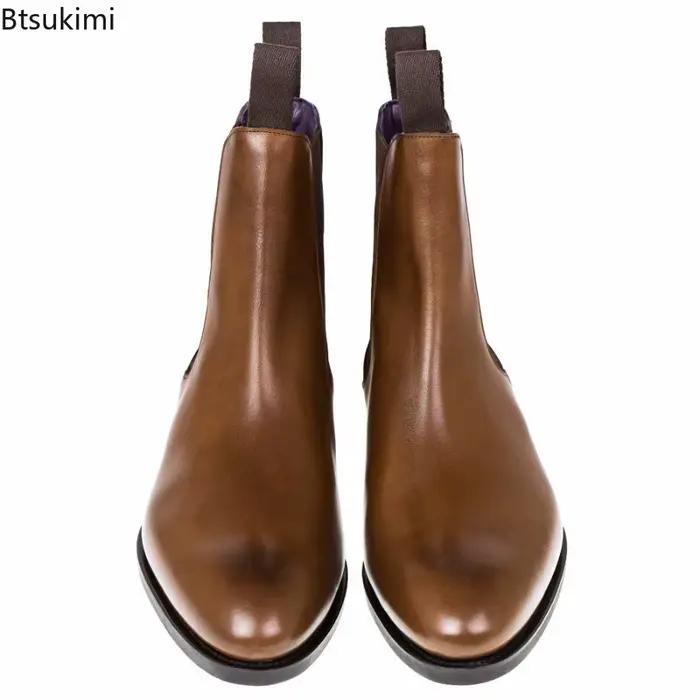 Nouvelles Bottines Chelsea pour Hommes en PU Marron Style Britannique Polyvalent Décontracté et Habillé Idéales pour la Ville et les Fêtes Occasions Spéciales