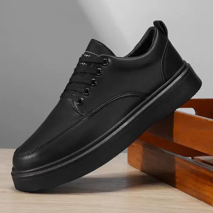 Sneakers en cuir minimalistes pour hommes - Chaussures de marche décontractées à semelle épaisse LOEIKAN