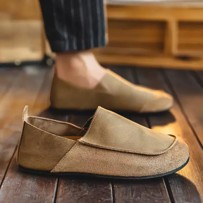Homme mocassins en plein air marche mode hommes chaussures décontractées en cuir souple confort demi pantoufles