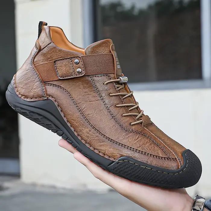 Bottes décontractées en cuir cousues à la main pour hommes, chaussures de rinçage, chaussures de marche, zones respirantes, créateur de mode