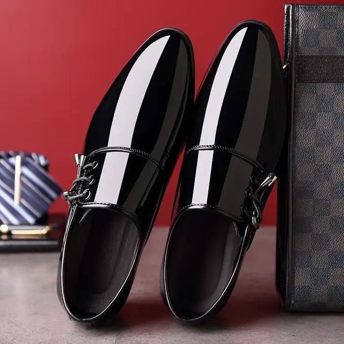 Chaussures formelles homme en cuir verni bout pointu pour bureau et carrière printemps automne étanches occassions spéciales