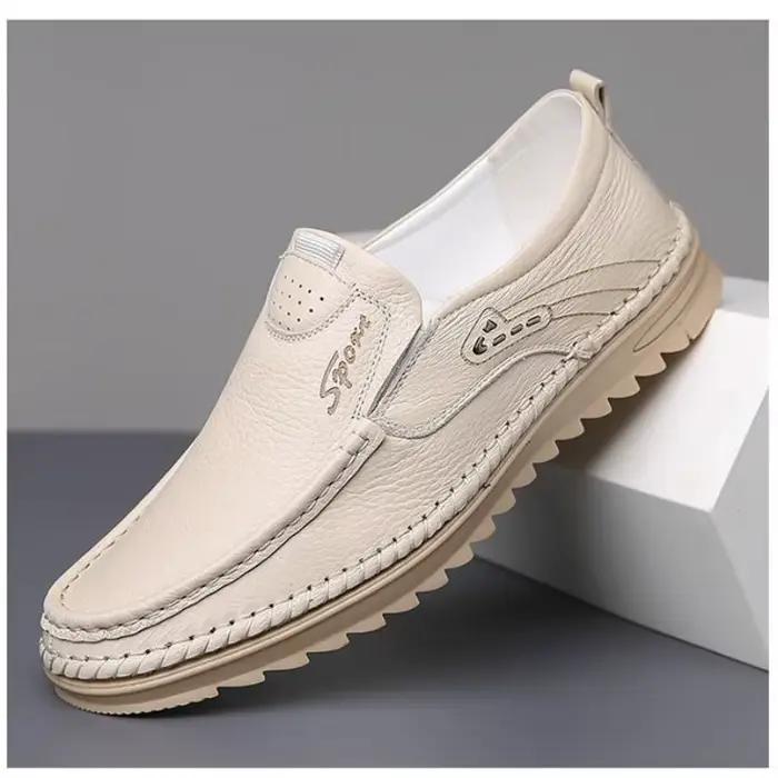 Chaussures de conduite en cuir véritable pour hommes, mocassins à semelle souple, chaussures décontractées confortables et respirantes, légères et flexibles pour hommes
