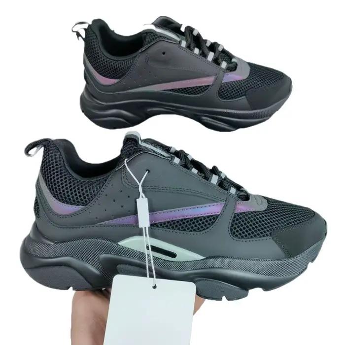 Chaussures de sport pour homme en cuir de vachette respirantes avec lacets réfléchissants pour les courses de nuit et les activités en plein air