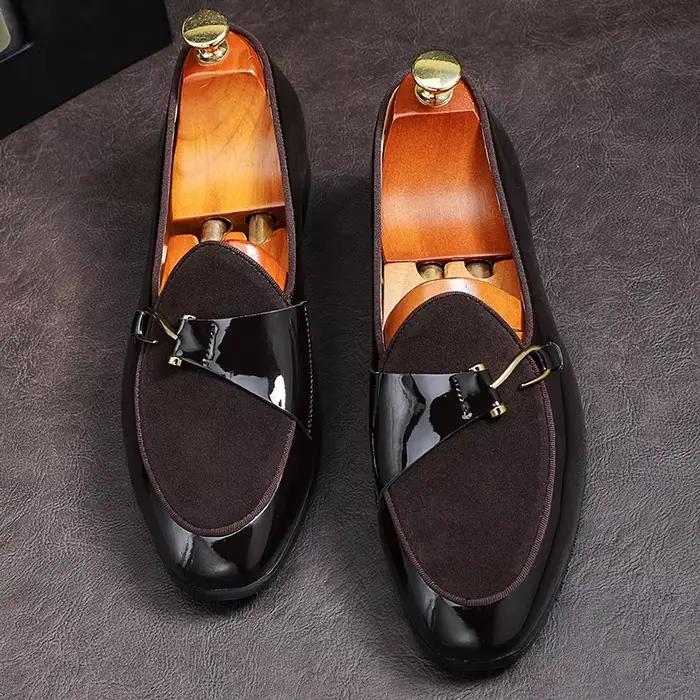 Chaussures en cuir décontractées pour hommes boucle chaussure de mariage de fête à la mode