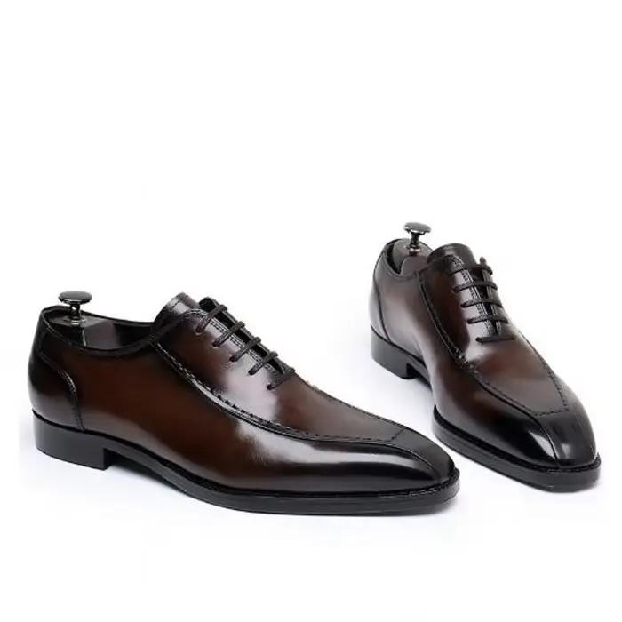 Oxfords marron noir pour hommes, chaussures d'affaires formelles en cuir véritable, chaussures habillées Vintage pour hommes