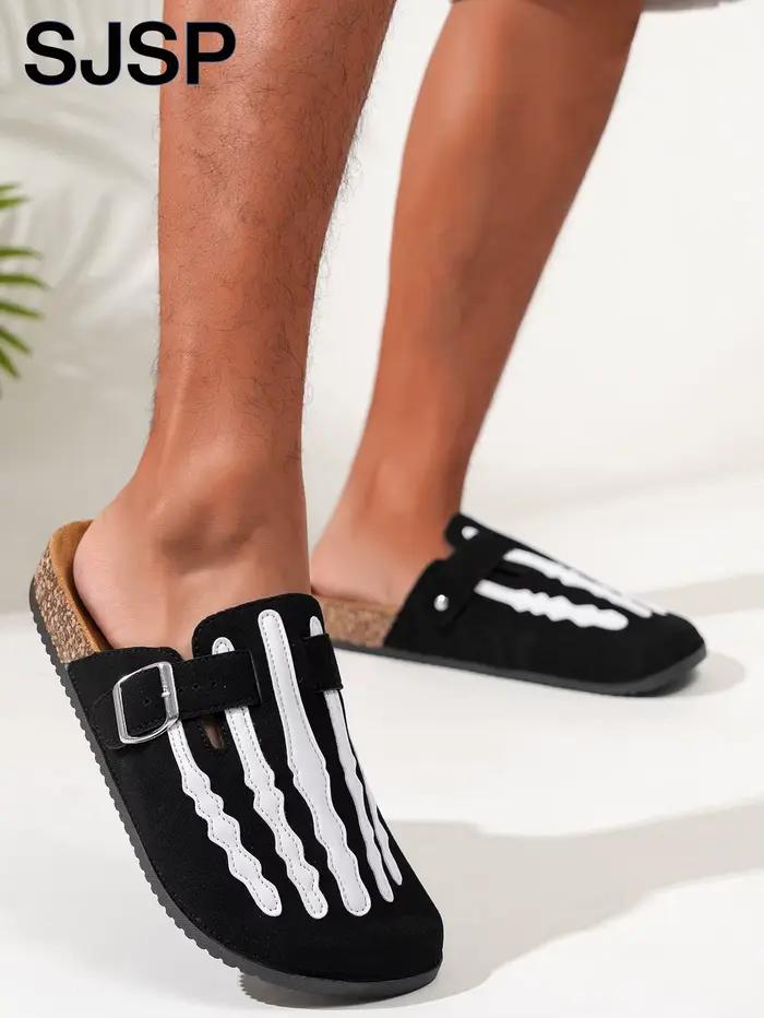Nouvelles sandales à enfiler à imprimé squelette tendance pour Halloween pour hommes