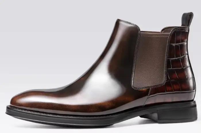 Bottes montantes pour hommes, faites à la main, en cuir lisse et brillant, Design tubulaire, chaussures en cuir véritable, chaussures de Style européen pour hommes