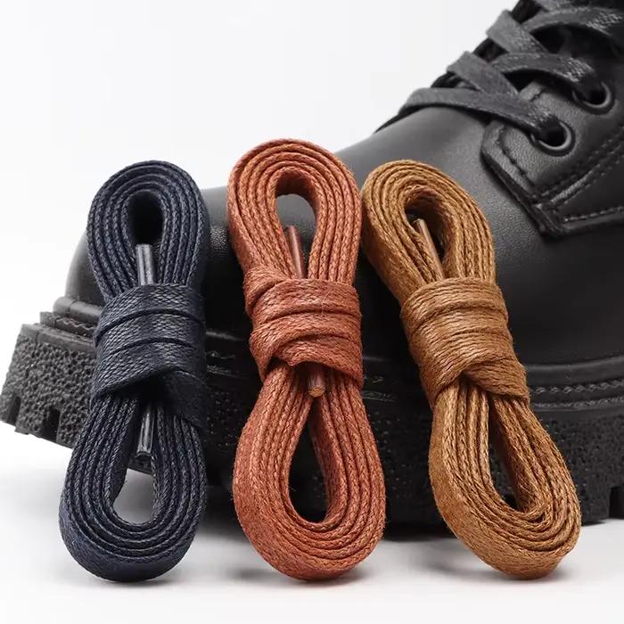 Lacets plats cirés en cuir chaussures décontractées imperméables lacets bottes unisexe longueur de lacet 60 80 100 120 140 160 180 CM 1 paire