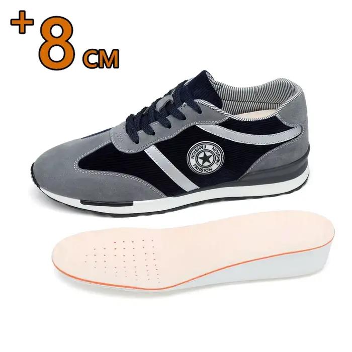 Chaussures hautes FUQIAO 8 cm pour hommes, chaussures de sport respirantes, daim de vache, plateforme, pointure 37-44, bleu et gris, occasions sportives et décontractées