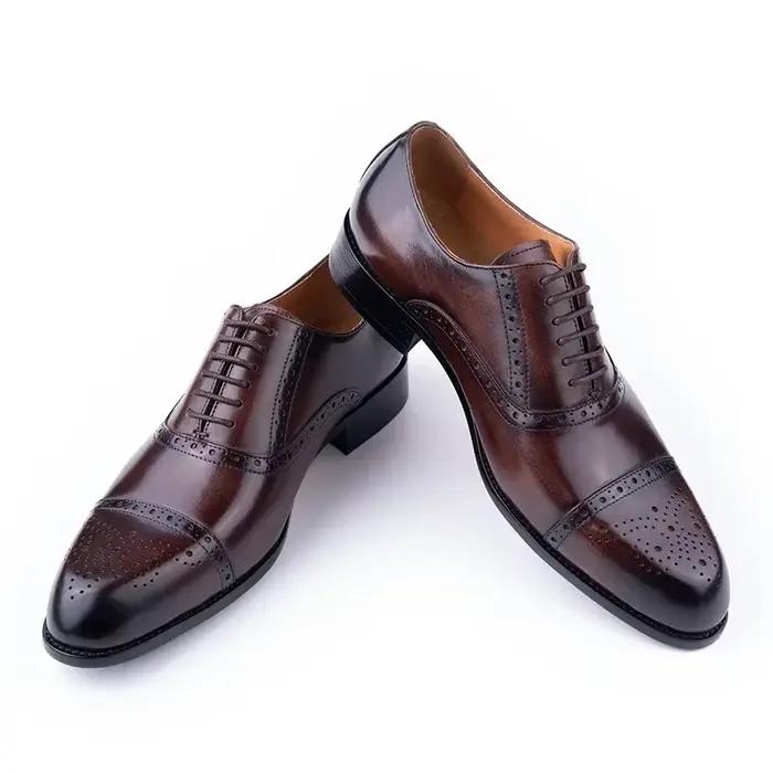 Chaussures de mariage Oxford en cuir véritable italien pour homme