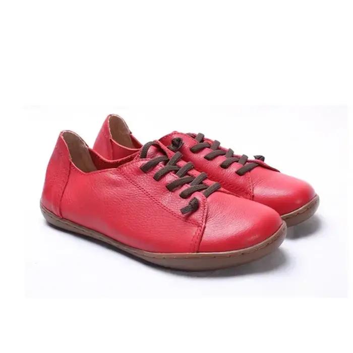 HOVINGE femmes chaussures plat authentique en cuir véritable bout uni à lacets dames