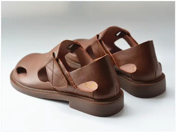 Sandales plates en cuir véritable pour hommes