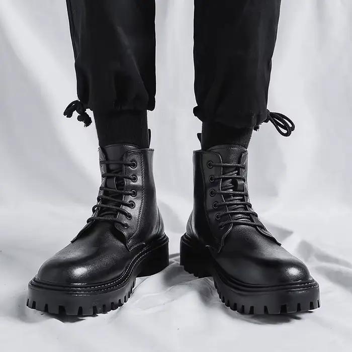 Bottines montantes pour hommes marque de créateur confortable fond épais chaussures décontractées homme bottes en cuir