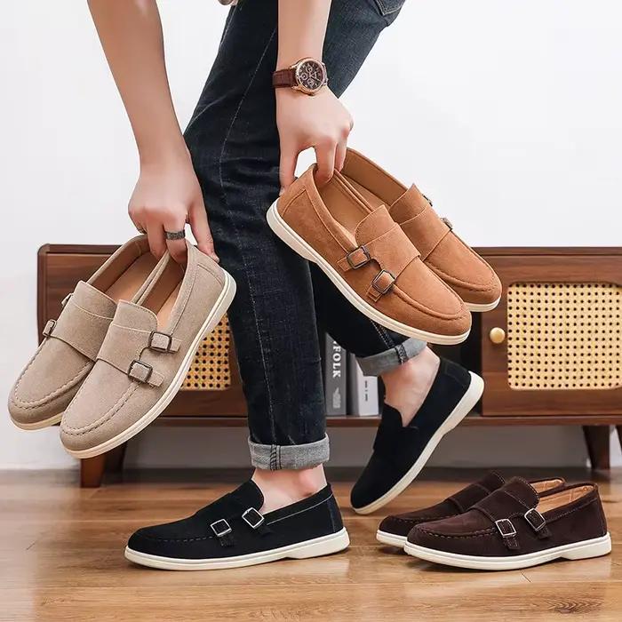 Mocassins décontractés pour hommes en caoutchouc, sans lacets, pointures variées, couleurs brun, kaki, rouge et noir, confort ultime, design moderne et minimaliste, idéal pour toutes occasions