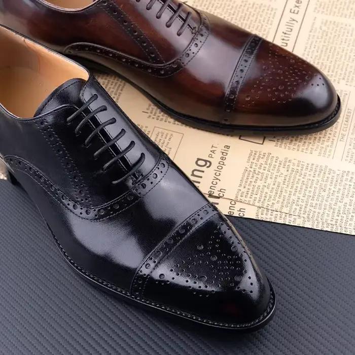 Chaussures de mariage Oxford en cuir véritable italien pour homme