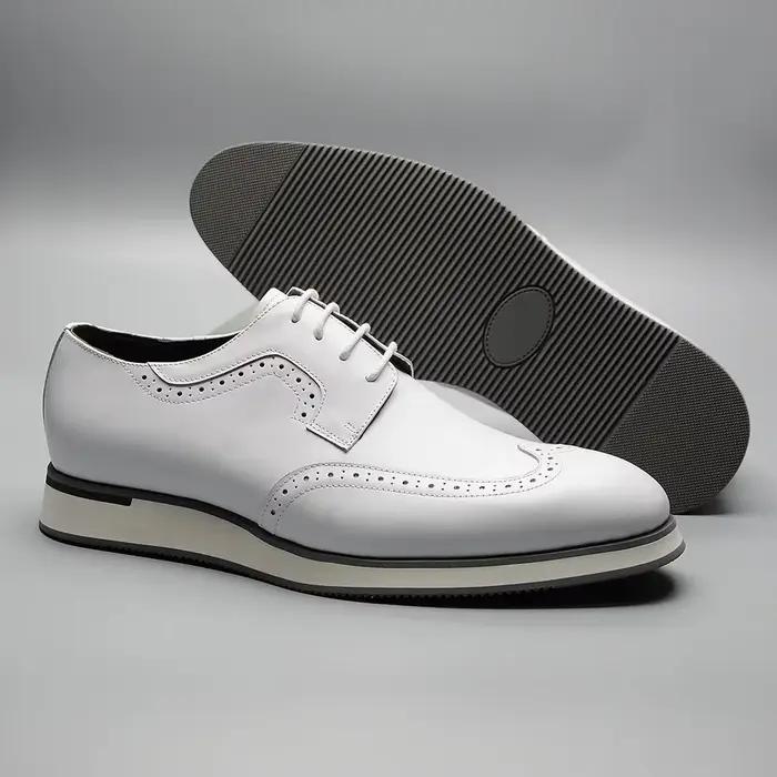 XEBOS hommes blanc été baskets en cuir véritable respirant à lacets aile pointe Derby chaussures décontracté en plein