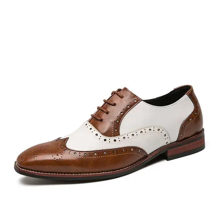 Marque italienne marron blanc bloc mixte chaussures hommes de haute qualité chaussures habillées chaussures de bureau d'affaires mocassins en cuir grande taille: 38-48