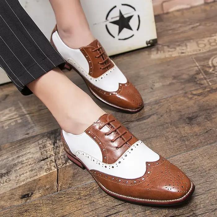 Marque italienne marron blanc bloc mixte chaussures hommes de haute qualité chaussures habillées chaussures de bureau d'affaires mocassins en cuir grande taille: 38-48