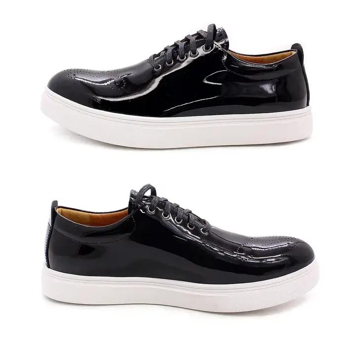Chaussures Oxford en cuir verni noir pour hommes, décontractées, respirantes, à lacets, de luxe, pour le bureau et les affaires, plates, Style italien