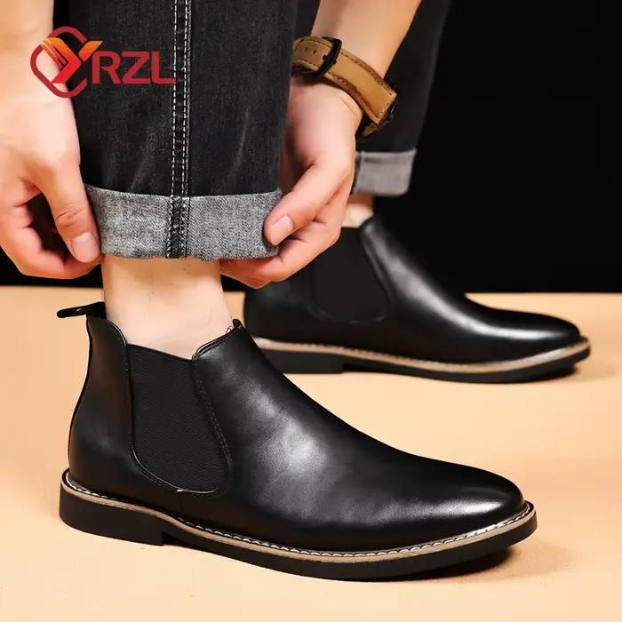 Bottes Chelsea YRZL en synthétique pour homme, style rétro, confortables, étanches, hauteur de cheville, talon bas, bout pointu, ajustement parfait, pour printemps automne, occassions variées