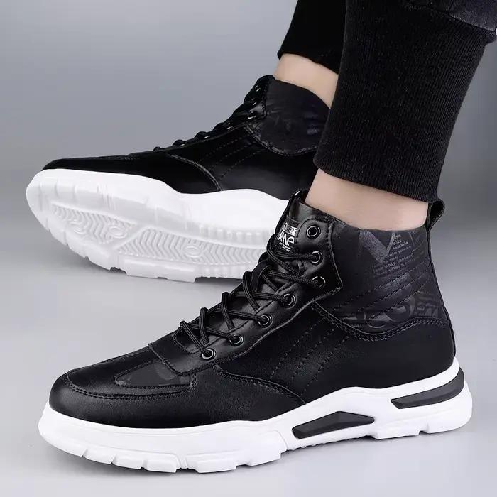 Bottes rehaussantes en cuir véritable pour hommes
