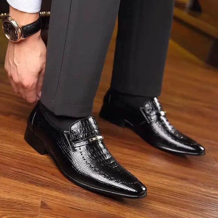 Chaussures en cuir hommes PU luxe motif Crocodile hommes chaussures habillées d'affaires décontracté chaussure sociale mâle chaussures de mariage Zapatos Hombre