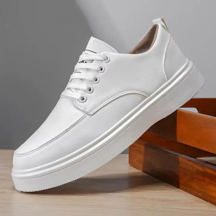 Sneakers en cuir minimalistes pour hommes - Chaussures de marche décontractées à semelle épaisse LOEIKAN