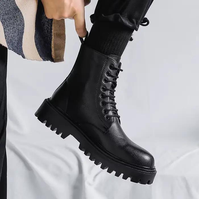 Bottines montantes pour hommes marque de créateur confortable fond épais chaussures décontractées homme bottes en cuir