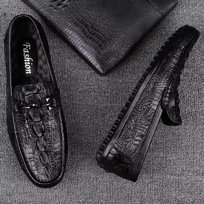Chaussures italiennes faites à la main en cuir véritable noir chaussures formelles mocassins décontractés motif Crocodile pour hommes mocassins à carreaux de mode chaussures