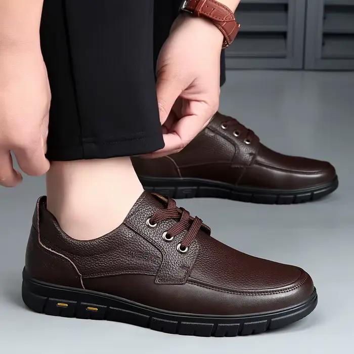 Chaussures décontractées en cuir véritable pour hommes, semelle souple, mocassins légers, augmentation de la hauteur, imperméables, confort maximal pour papa et grands-pères