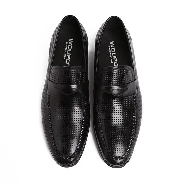 Chaussures simples pour hommes, couvre le pied, chaussures en cuir respirantes et perforées pour hommes, vêtements de travail, fabrication en cuir, style