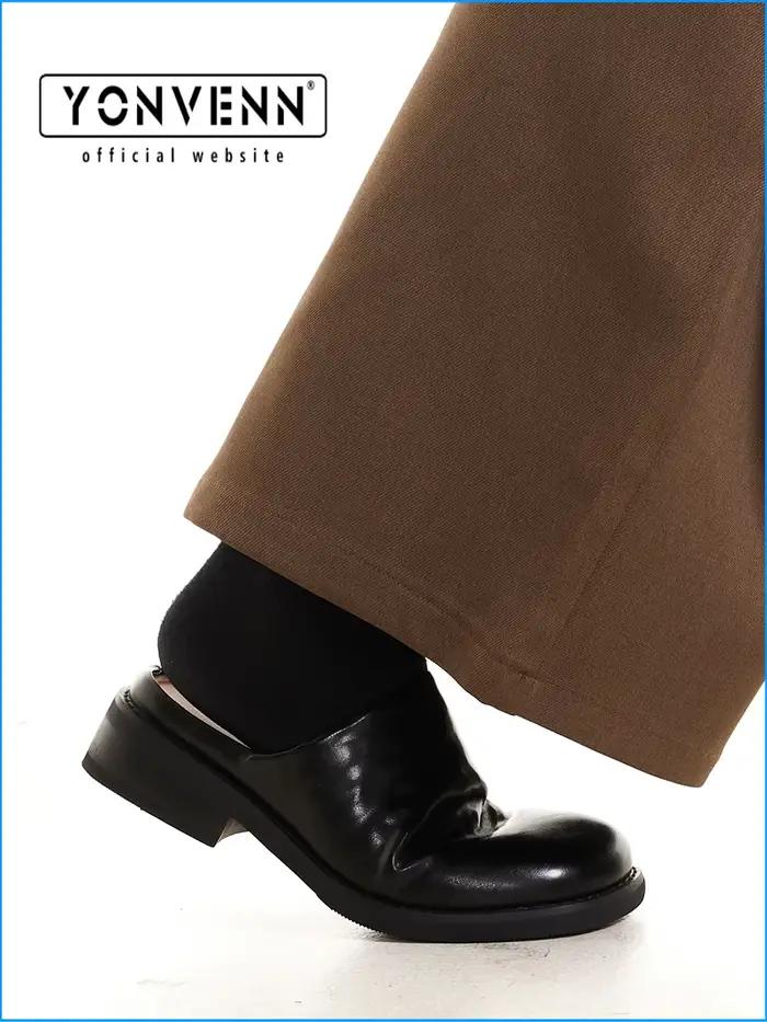 Pantoufles Birken chaussures pour hommes en cuir de vache lavé à l'avant plat demi-sandales à semelles épaisses
