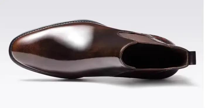 Bottes montantes pour hommes, faites à la main, en cuir lisse et brillant, Design tubulaire, chaussures en cuir véritable, chaussures de Style européen pour hommes