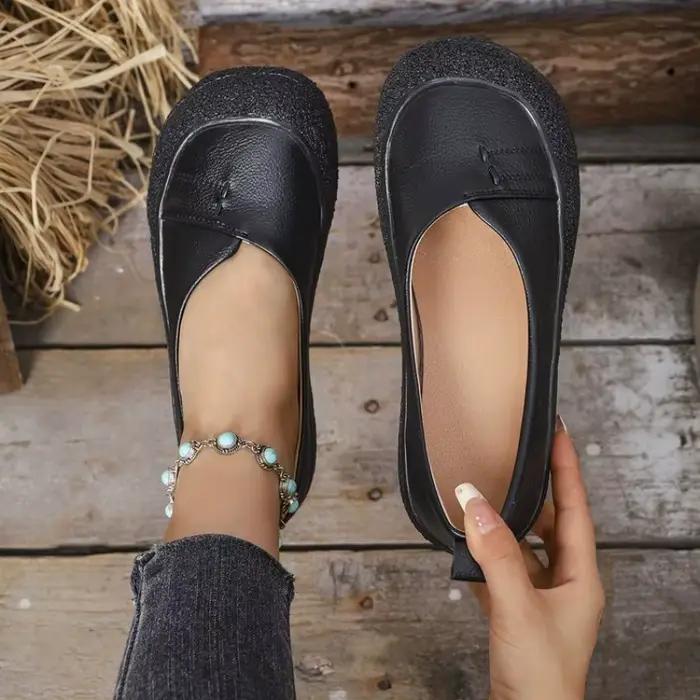 Chaussures décontractées rétro en cuir pleine fleur antidérapantes pour femmes confortables et résistantes à l'usure pour printemps automne occasions décontractées