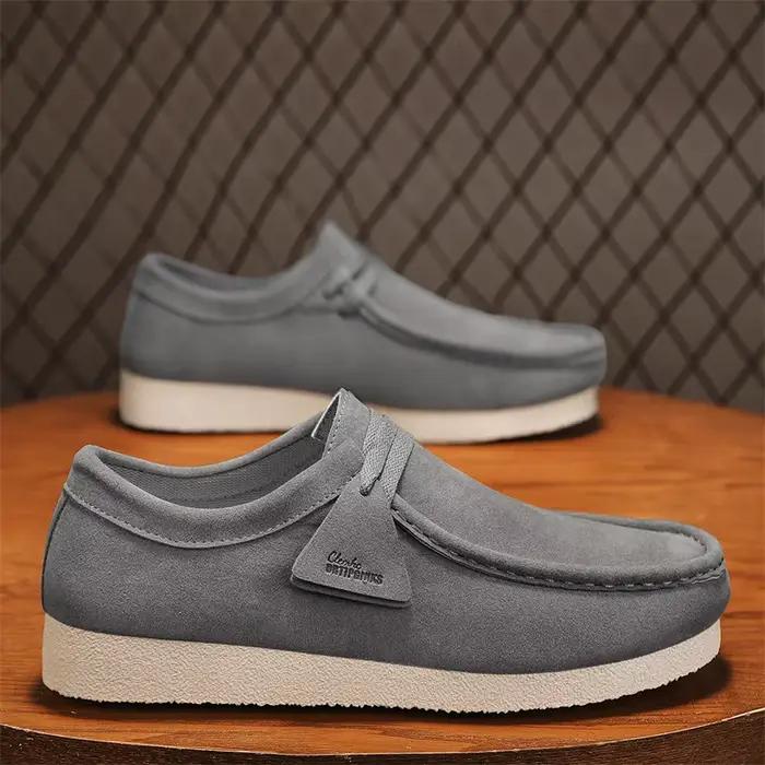 Mocassins pour hommes à bout large, en daim, avec ornement en dentelle, semelle intermédiaire plateforme, pour la ville et la marche