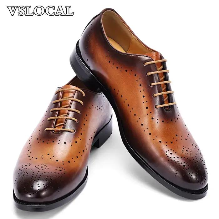Chaussures en cuir à lacets pour hommes, chaussures Oxford formelles, Parker pointu, marron, robe décontractée, mariage, affaires, luxe