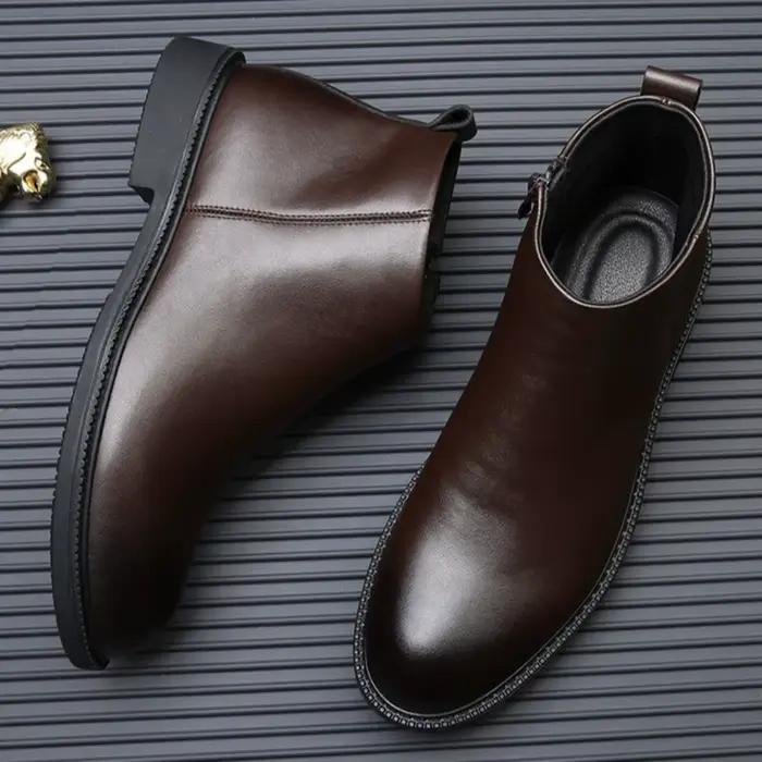 Bottes Chelsea pour homme en cuir fendu bout rond polyvalentes printemps automne confortables hautes élégantes occassions multiples
