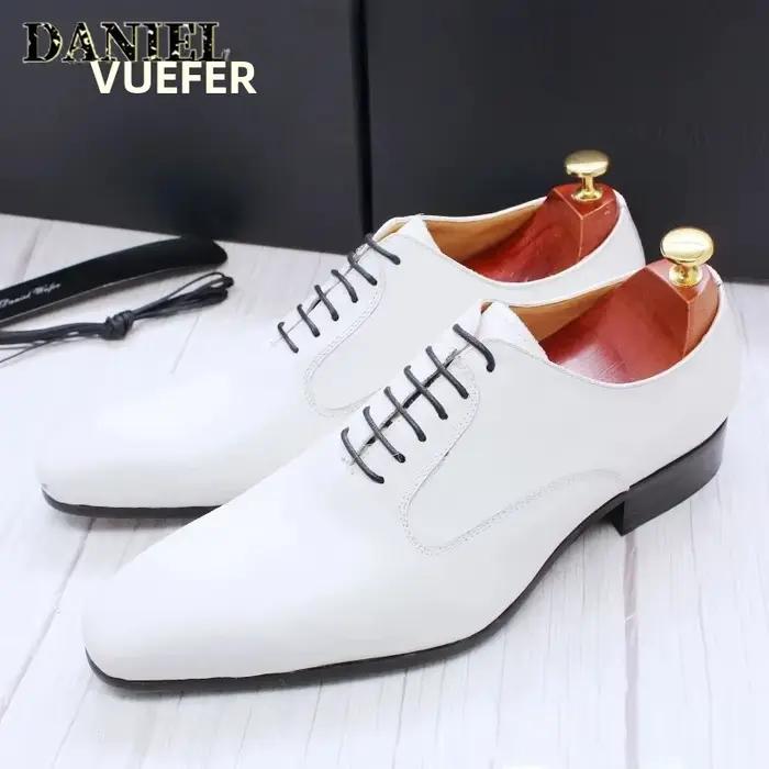 Chaussures Oxford pour hommes de marque de luxe blanc noir marron-robe bureau mariage formel à lacets