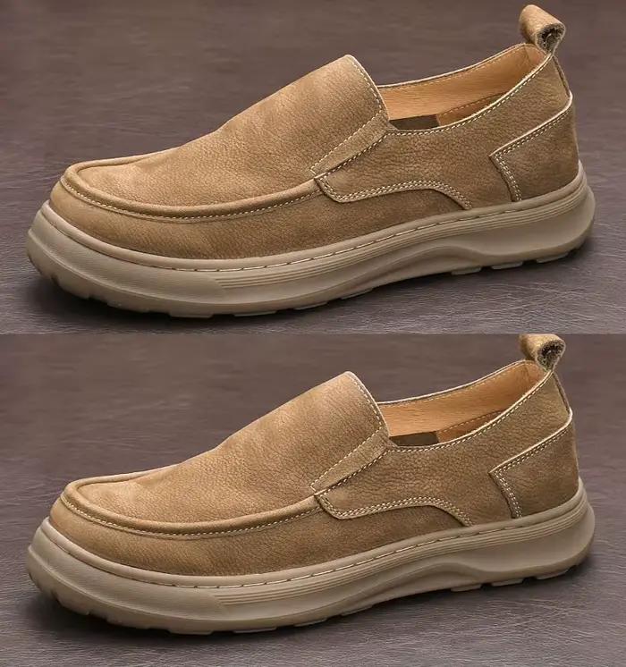 LIHUAMAO cuir de vache daim chaussures décontractées pour hommes sans lacet mocassins chaussures de Style britannique baskets d'extérieur chaussures de bateau semelle épaisse