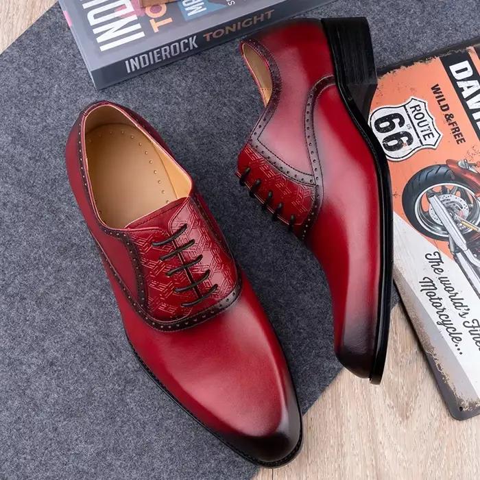 Chaussure sociale mâle Oxfords Occasion formelle chaussures habillées pour hommes bureau rouge et noir classique rétro Zapatos Hombre Sapatos Social