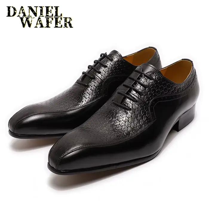 Marque de luxe hommes Oxford chaussures formelles noir marron bout pointu à lacets bureau affaires mariage