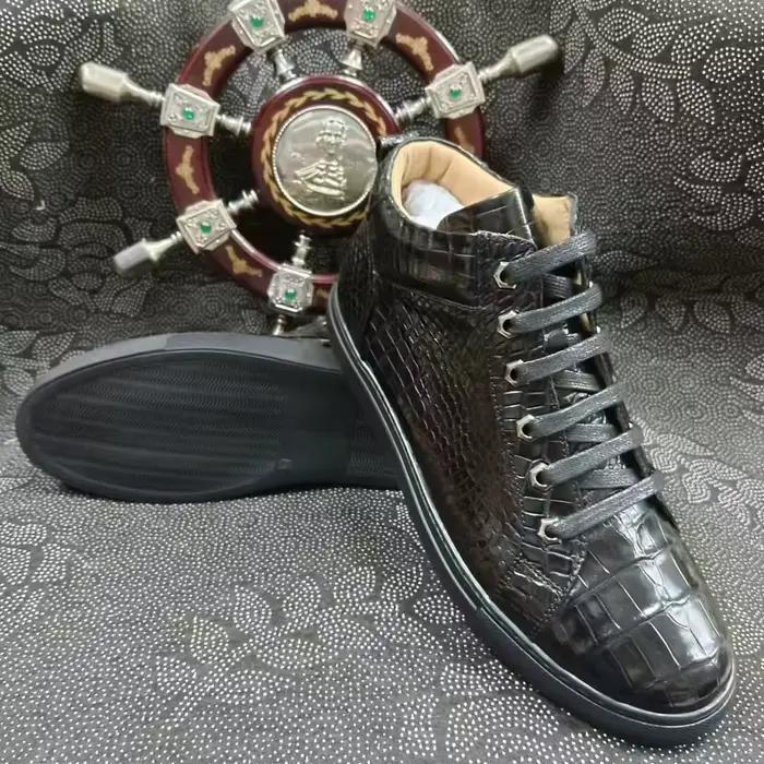 Baskets de luxe en peau de Crocodile pour hommes, 100% authentiques, durables, solides, de qualité supérieure, bottes