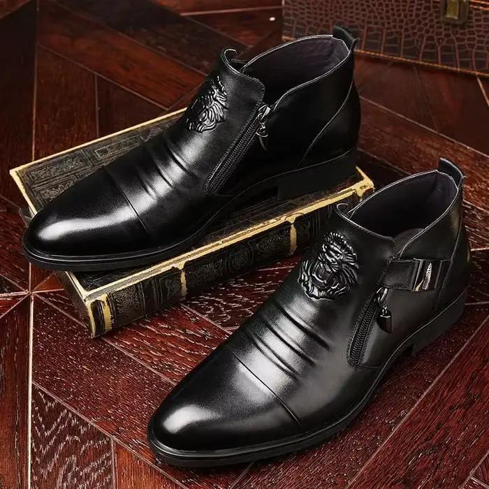 Chaussures pour hommes bottes pour hommes à la mode de luxe de haute qualité en cuir gaufré bottes pour hommes Zip chaussures en cuir pour hommes chaussures de travail résistantes