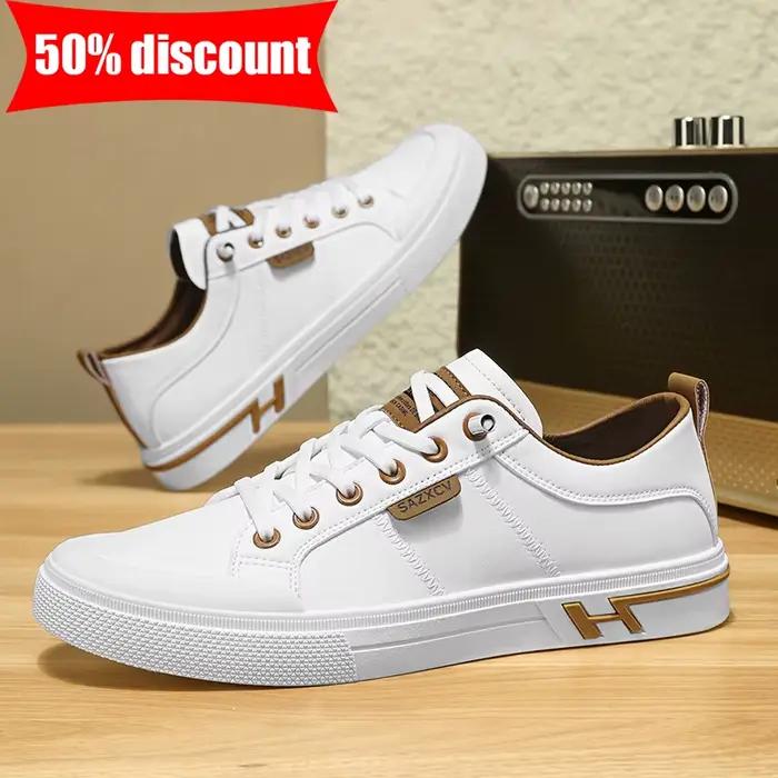 Chaussures de skate pour hommes, nouvelles, respirantes, en cuir PU de haute qualité, baskets blanches, mode, usage quotidien, chaussures décontractées plates pour la marche, pour hommes